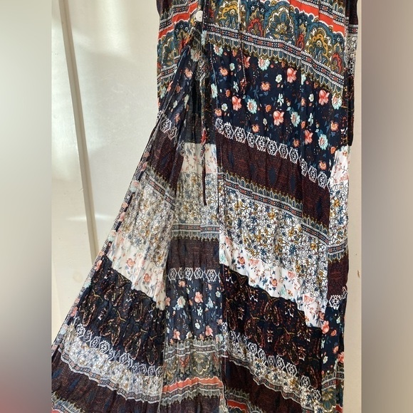 R. Vivimos button down boho maxi dress split skirt tab sleeves hobo chic print - Picture 9 of 13